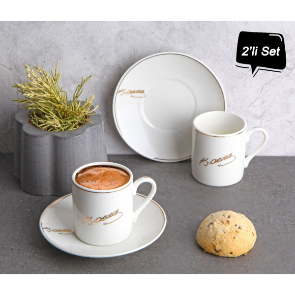 Atatürk İmza Tasarımlı Porselen 2'li Kahve Seti