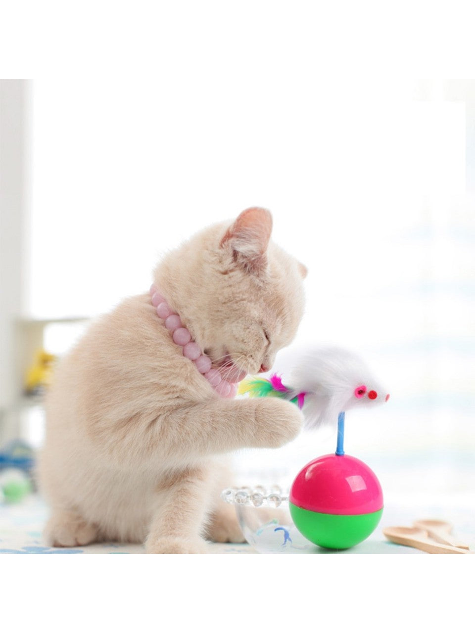 Buffer Kedi Oyun Topu Tüylü Fareli Hacı Yatmaz Eğitici Yavru Kedi Fare Kovalama Oyuncağı