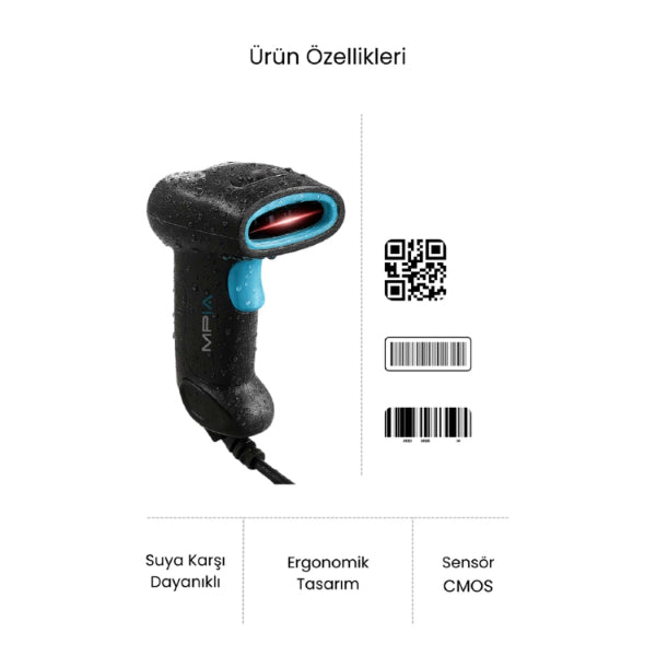 USB Kablolu 1D/2D Barkod &amp; Karekod Okuyucu