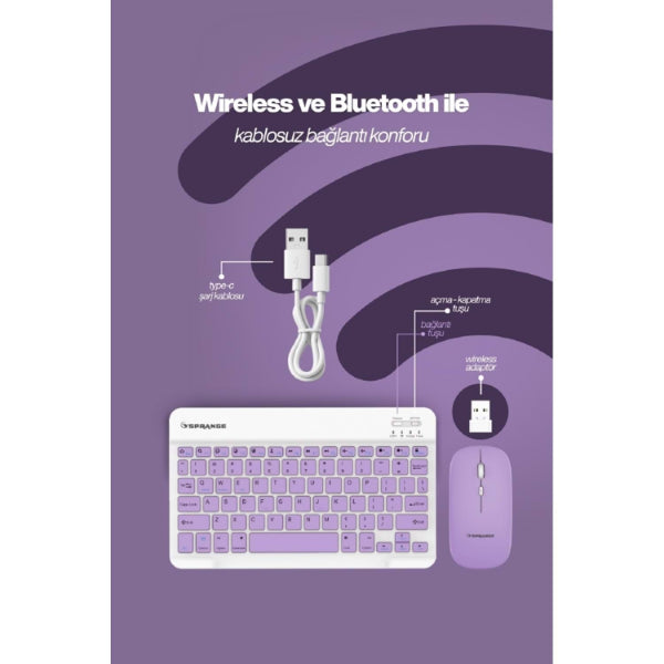 Mor Kablosuz Klavye Ve Mouse Seti