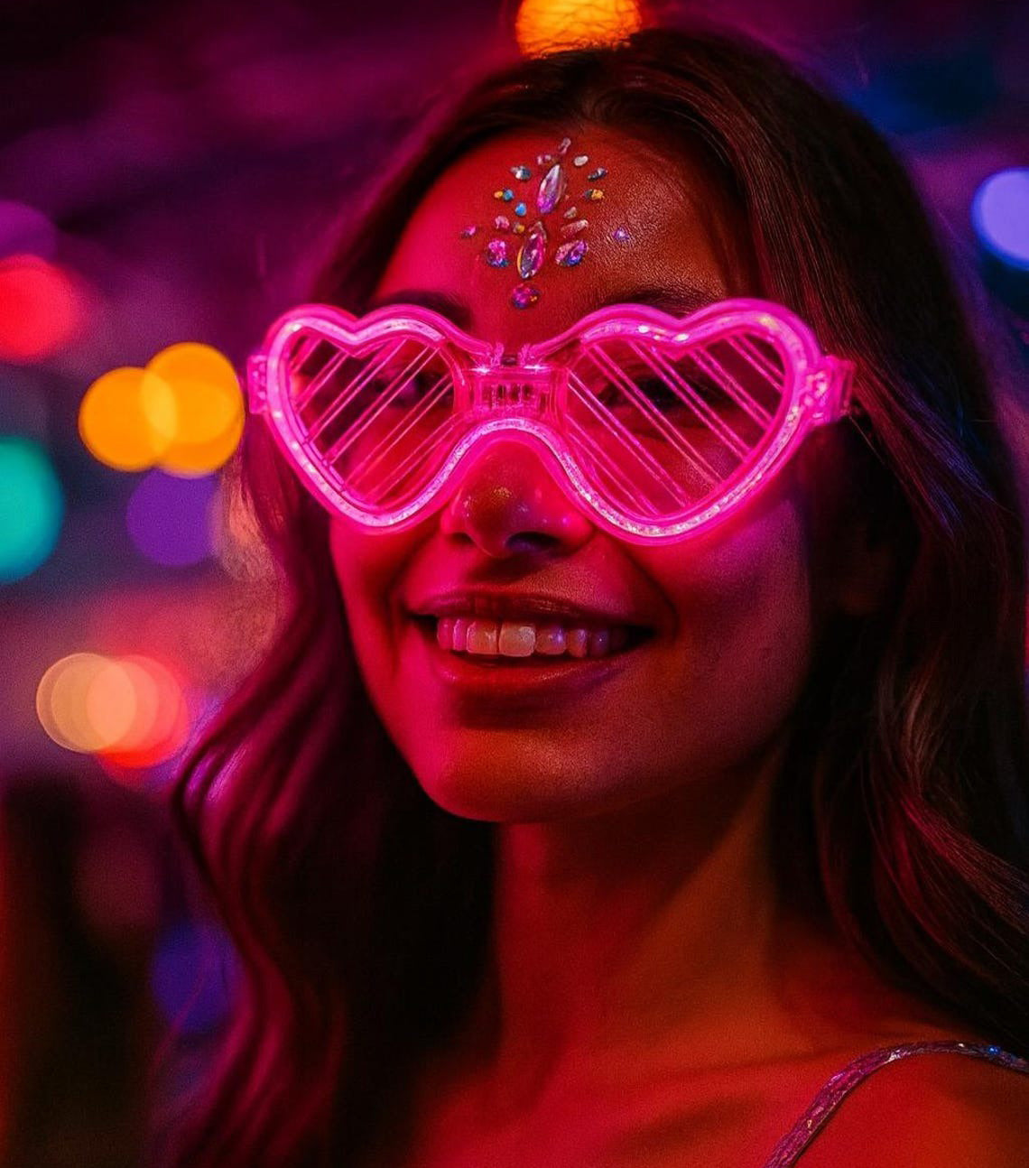 Pembe LED Işıklı Kalp Gözlük – 3 Modlu