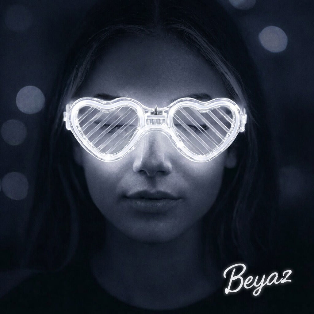 Beyaz LED Işıklı Kalp Gözlük – 3 Modlu