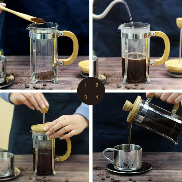 Ahşap Detaylı 600 ml Cam French Press