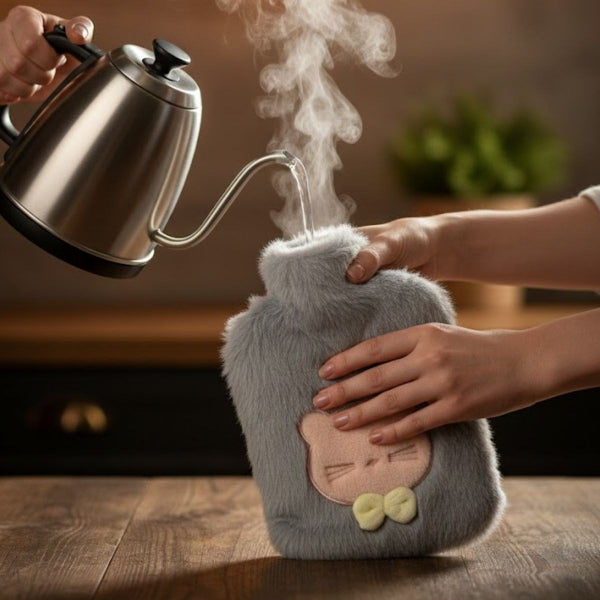 Papyonlu Kedi Figürlü Mavi Peluş Sıcak Su Torbası 1 Litre