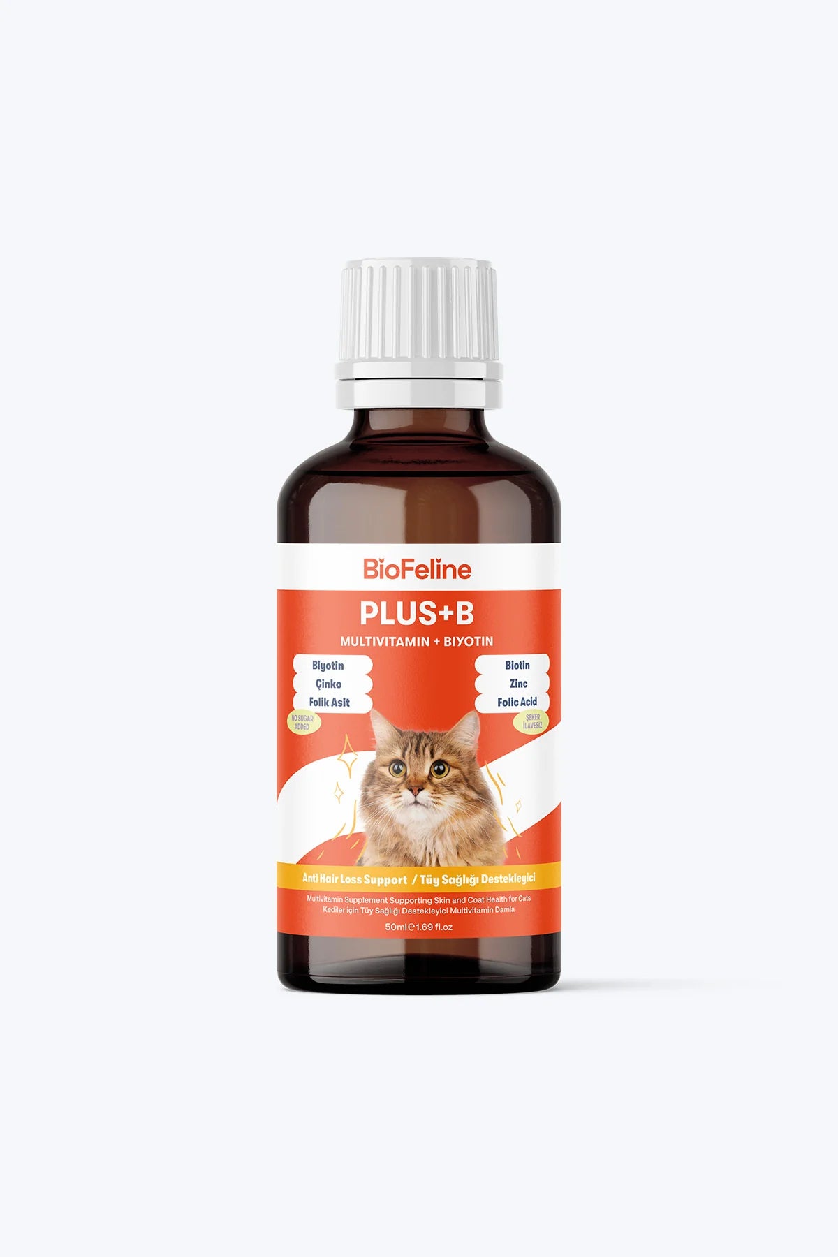 BioFeline Plus B Damla – Kedi Tüy Dökülmesini Azaltan Biotinli & Çinko Destekli Takviye 50 ml