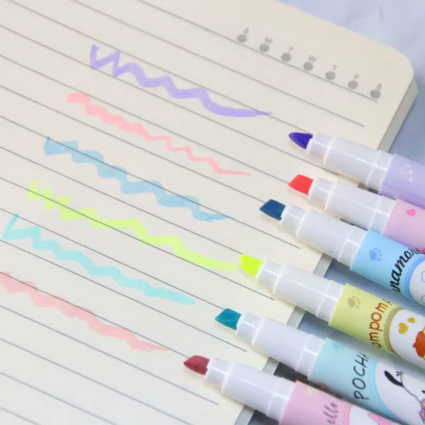 6'lı Fosforlu Kalem Seti - Sanrio Karakterleri, Kuromi, Hello Kitty