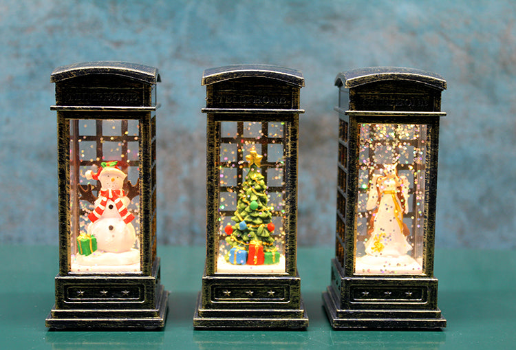 Telefon Kulübeli Işıklı Kar Küresi Siyah Tasarım