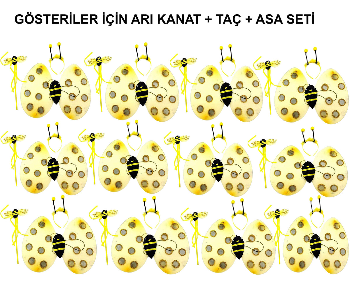 Okul Gösterileri için Arı Seti 12 Adet - Taç, Kanat, Asa