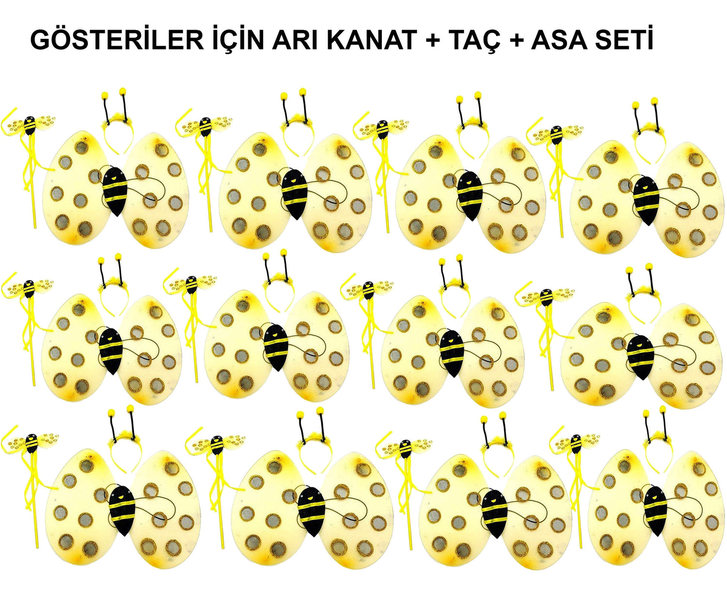 Okul Gösterileri için Arı Seti 12 Adet - Taç, Kanat, Asa