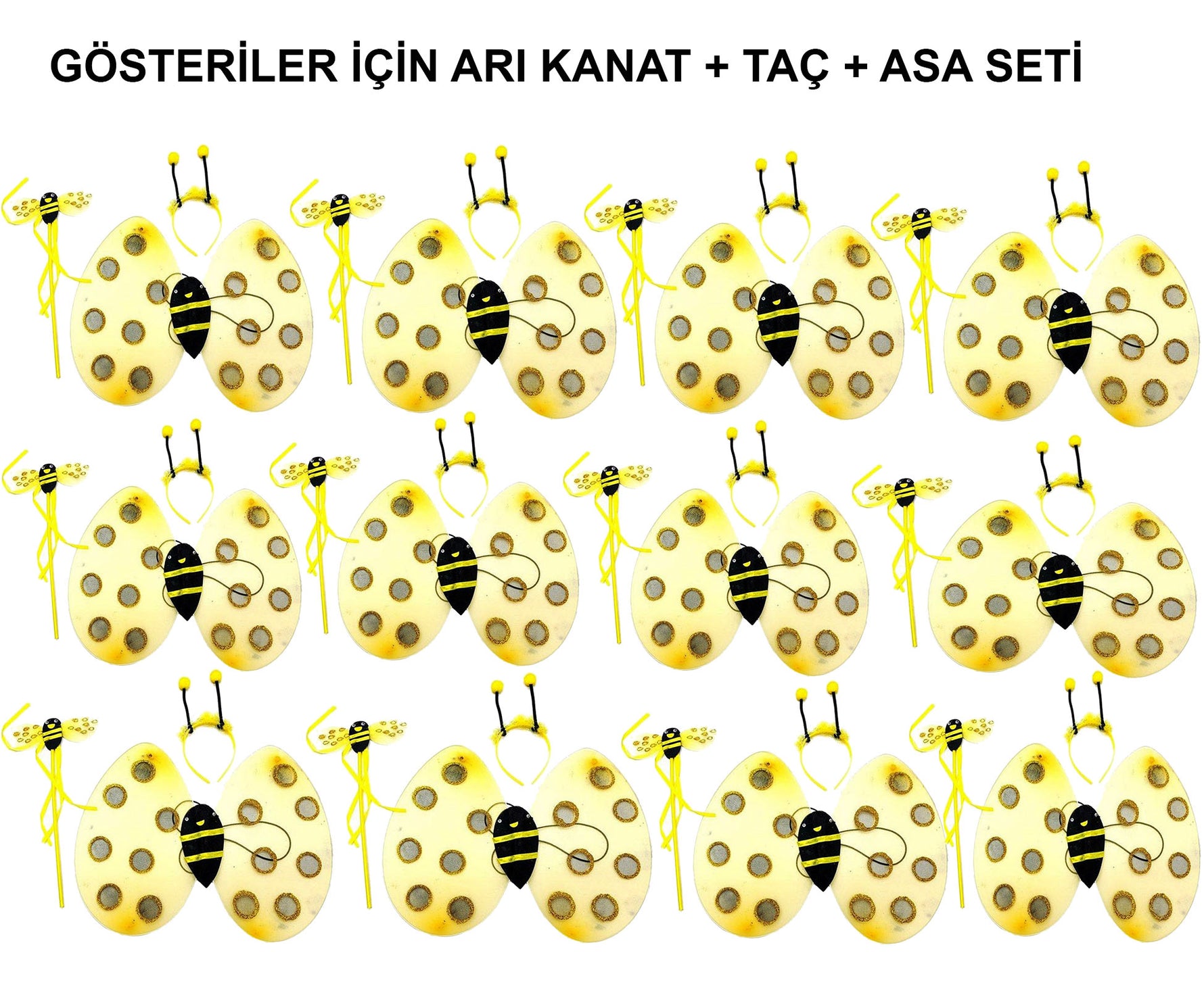 Okul Gösterileri için Arı Seti 12 Adet - Taç, Kanat, Asa