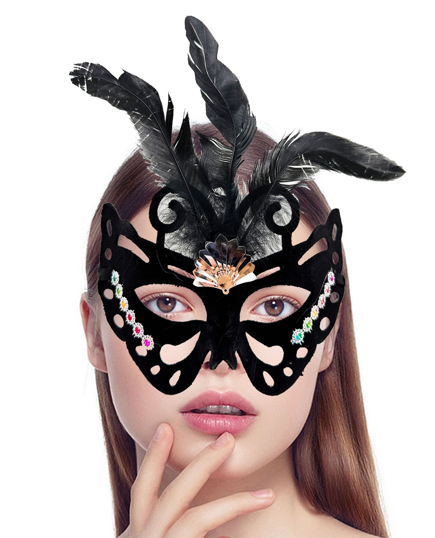 Siyah Süet Tüylü Kelebek Figür Parti Maskesi